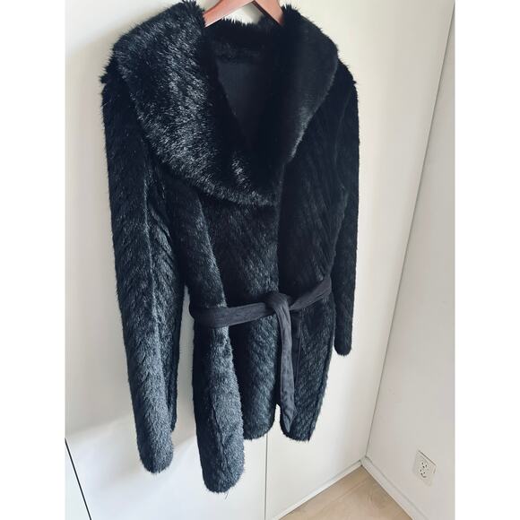 Hawke & Co Faux Fur and Suede Overcoat Size large Black Reversible Faux Mink - Picture 2 of 15